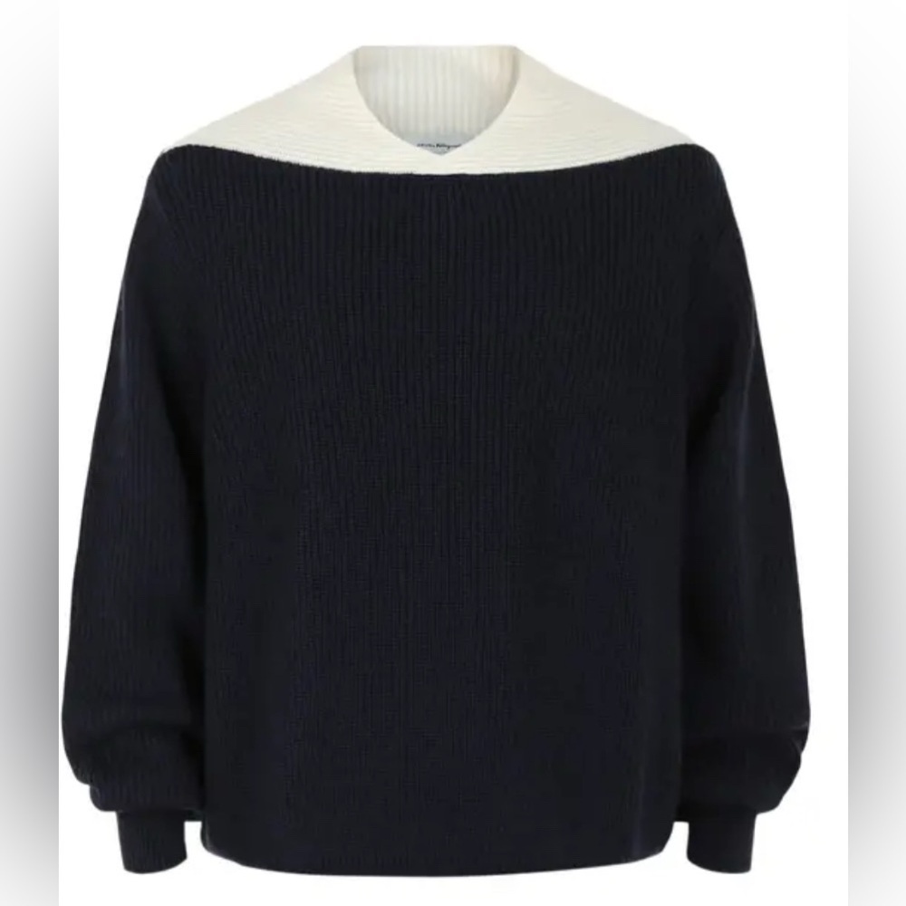 Salvatore Ferragamo two tone navy white sweater NWT